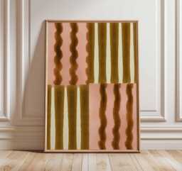 Abstract Geometric Wall Art - Mid Century Modern Striped Poster Minimalist Retro Print Brown Pink Pattern Artwork - thumbnail 1