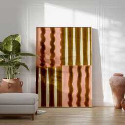 Abstract Geometric Wall Art - Mid Century Modern Striped Poster Minimalist Retro Print Brown Pink Pattern Artwork - thumbnail 2