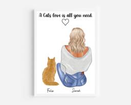 Personalised Cat & Owner Print, Cat Portrait, Cat Gift, Cat Memorial Print, Personalised Pet Portrait - thumbnail 1