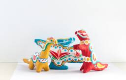 Dala Dinosaur Paper Mache Sculptures Folk Art Set Of Three