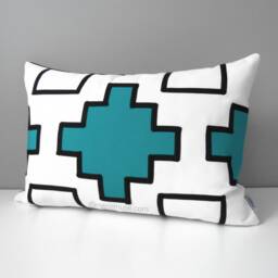 Hot Pink Sunbrella?? Outdoor Pillow Cover in Modern Geometric & Black Trim Detail, White Cushion Covers For Patio/Pool Seating - thumbnail 2