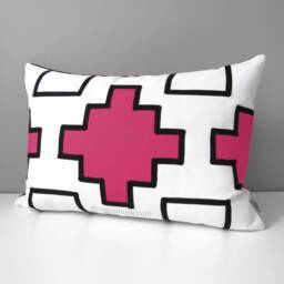 Hot Pink Sunbrella?? Outdoor Pillow Cover in Modern Geometric & Black Trim Detail, White Cushion Covers For Patio/Pool Seating - thumbnail 1
