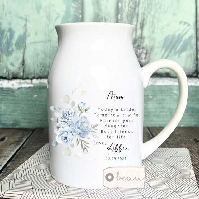 Personalised Ceramic Mother Of Bride Groom Gift Mum From Daughter Wedding Today A Bride Quote Keepsake Small Vase Jug Mug Gift - image 1