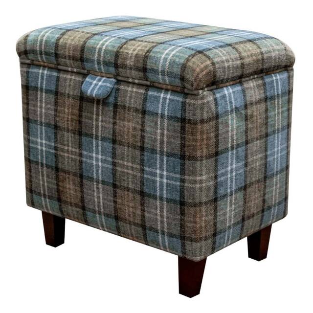 Handmade Blue Tartan Tall Storage Ottoman - Luxury Lana Fabric Bespoke British Made - image 1