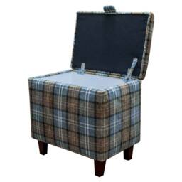 Handmade Blue Tartan Tall Storage Ottoman - Luxury Lana Fabric Bespoke British Made - thumbnail 2