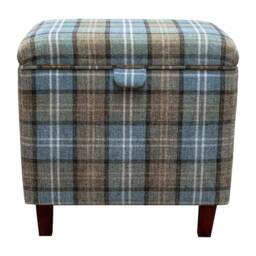 Handmade Blue Tartan Tall Storage Ottoman - Luxury Lana Fabric Bespoke British Made - thumbnail 3