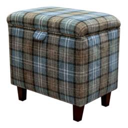Handmade Blue Tartan Tall Storage Ottoman - Luxury Lana Fabric Bespoke British Made - thumbnail 1