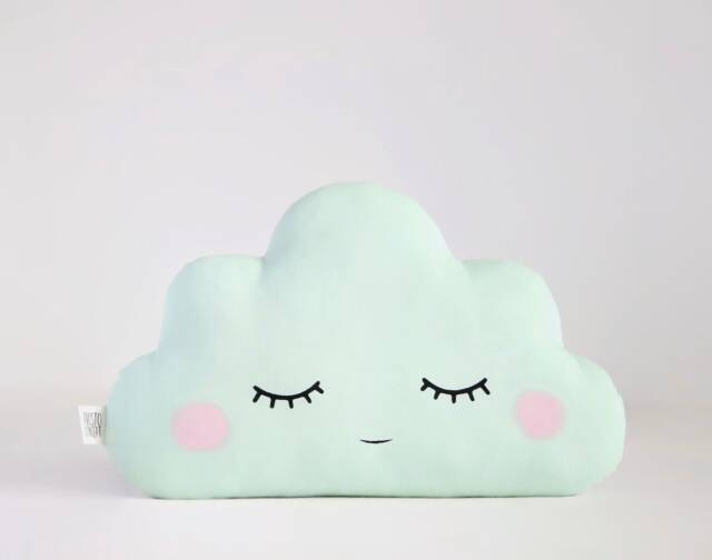 Light Mint Cloud Pillow With Pink Cheeks For Nursery Decor, Baby Cushion Shower Gift Infant Boy Girl Gender Neutral Room Kids Bed Teepee Sky - image 1