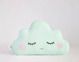 Light Mint Cloud Pillow With Pink Cheeks For Nursery Decor, Baby Cushion Shower Gift Infant Boy Girl Gender Neutral Room Kids Bed Teepee Sky - thumbnail 1