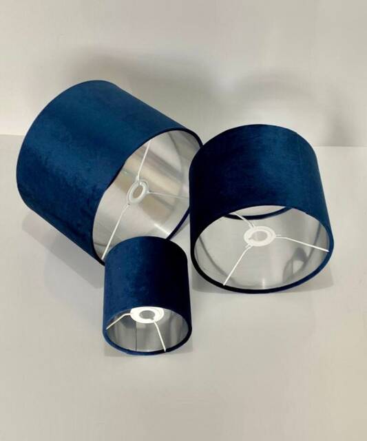 New Luxury Velvet Navy Blue Lamp Shade & Pendant Light With Brushed Silver Panels Lining - image 1