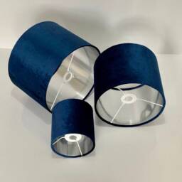 New Luxury Velvet Navy Blue Lamp Shade & Pendant Light With Brushed Silver Panels Lining - thumbnail 2