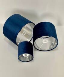 New Luxury Velvet Navy Blue Lamp Shade & Pendant Light With Brushed Silver Panels Lining - thumbnail 1