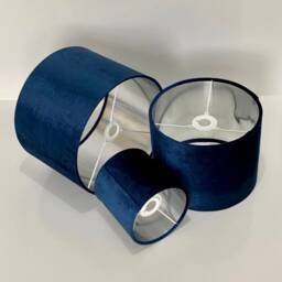 New Luxury Velvet Navy Blue Lamp Shade & Pendant Light With Brushed Silver Panels Lining - thumbnail 2