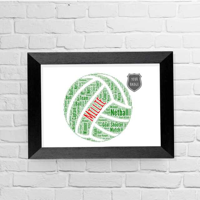 Personalized Name Netball Team Badges Word Art Print, Cloud, Birthday Gift, Sports Christmas Gifts Framed Print - image 1