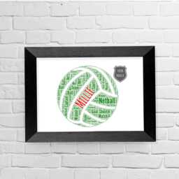 Personalized Name Netball Team Badges Word Art Print, Cloud, Birthday Gift, Sports Christmas Gifts Framed Print - thumbnail 1