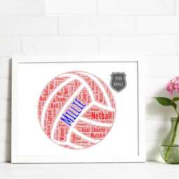 Personalized Name Netball Team Badges Word Art Print, Cloud, Birthday Gift, Sports Christmas Gifts Framed Print - thumbnail 2