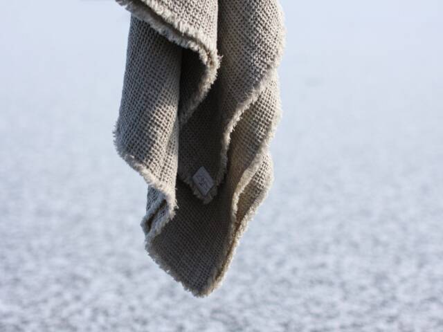 Linen Waffle Throw Rawedgia With Short Fringes. Pre-Washed Linen. Natural Undyed Flax Color. Custom Length Possible. Handmade in Lithuania - image 1