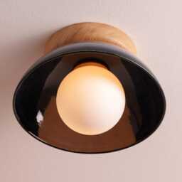 Blue Small Dawn Ceiling Light in Ceramic & Oak - thumbnail 2