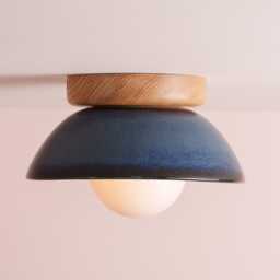 Blue Small Dawn Ceiling Light in Ceramic & Oak - thumbnail 4