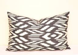 Handloom Black Cotton Ikat Pillow Cover, Accent Cushion - 15x23 Inch - thumbnail 1