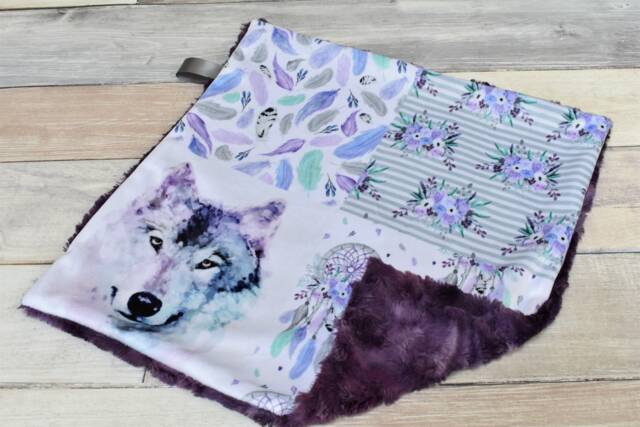 Wolf Lovey - Purple Mini Blanket Security Baby Gift Lovie - image 1