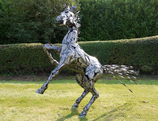 Large Silver & Black Metal Horse Sculpture - Animal Garden Sculptures Unusual Items Gift - image 1