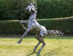 Large Silver & Black Metal Horse Sculpture - Animal Garden Sculptures Unusual Items Gift - thumbnail 1