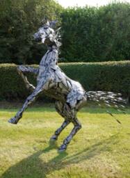 Large Silver & Black Metal Horse Sculpture - Animal Garden Sculptures Unusual Items Gift - thumbnail 4