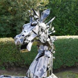 Large Silver & Black Metal Horse Sculpture - Animal Garden Sculptures Unusual Items Gift - thumbnail 3