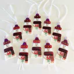 Fused Glass Snowman Tree Decoration - Christmas Decoration, Snowman Cornish Fused Glass - thumbnail 2