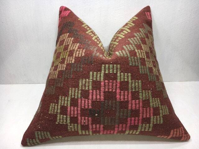 Vintage Turkish Kilim Pillow Cover, Handwoven Accent Cushion - 24x24 - image 1
