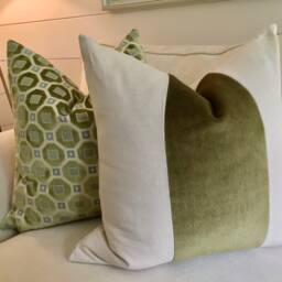 Classic Olive Green Velvet Panel With Oatmeal Linen Pillow Cover - thumbnail 4