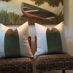 Classic Olive Green Velvet Panel With Oatmeal Linen Pillow Cover - thumbnail 2