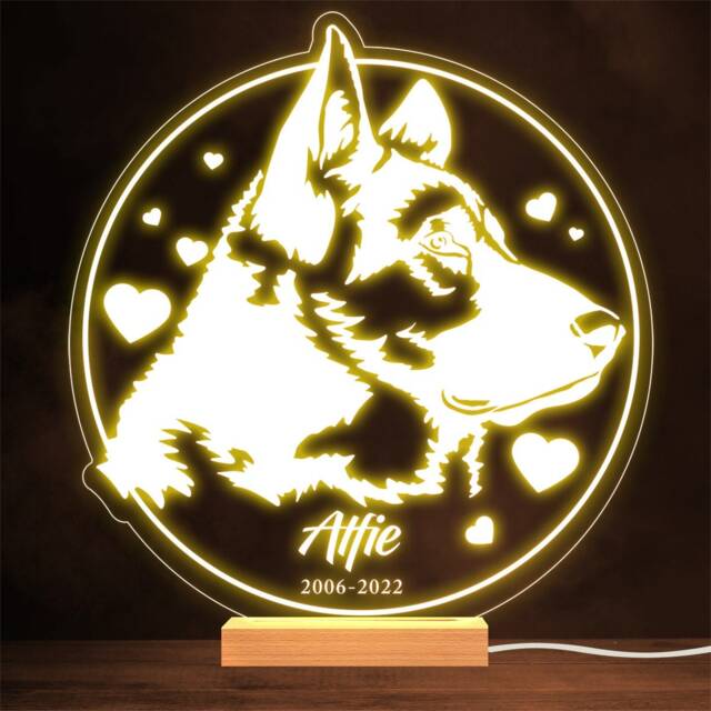 German Shepherd Dog Memorial Pet Loss Dates Round Personalised Gift Night Light - image 1