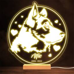 German Shepherd Dog Memorial Pet Loss Dates Round Personalised Gift Night Light - thumbnail 1