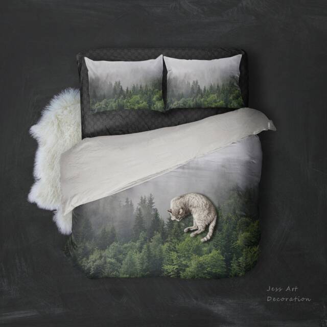 3D Pine Forest Duvet Cover Set, Misty Landscape Bedding - image 1