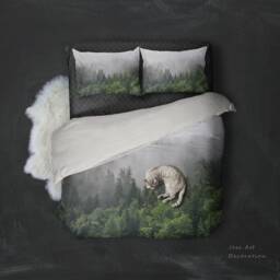 3D Pine Forest Duvet Cover Set, Misty Landscape Bedding