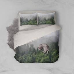 3D Pine Forest Duvet Cover Set, Misty Landscape Bedding - thumbnail 2