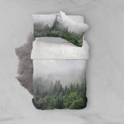 3D Pine Forest Duvet Cover Set, Misty Landscape Bedding - thumbnail 3