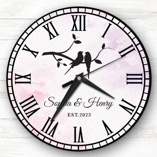 Bird Silhouette Watercolour Romantic Personalised Gift Clock - image 1
