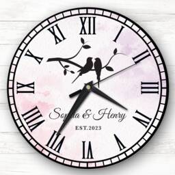 Bird Silhouette Watercolour Romantic Personalised Gift Clock - thumbnail 1