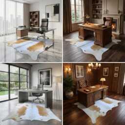 Brown & White Cowhide Rug Medium Hair-On Leather Area Rug - 48x50 Inches - thumbnail 3