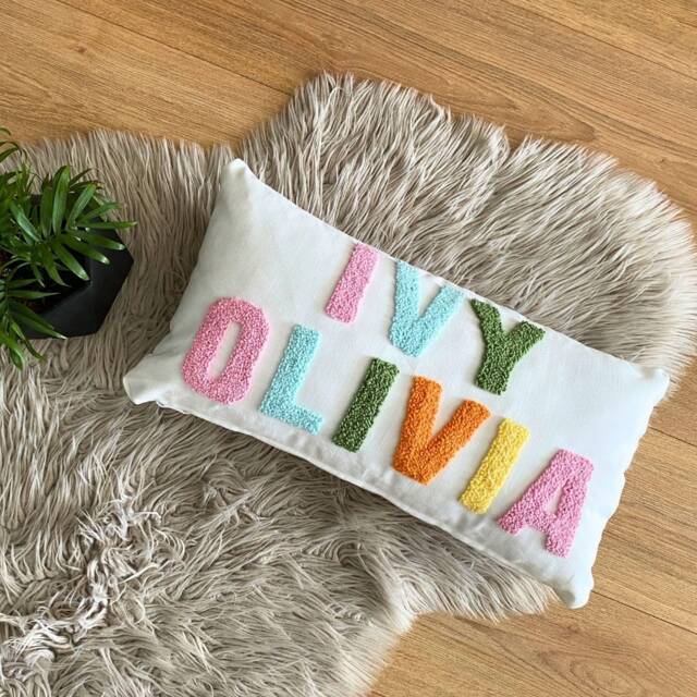 Embroidered Name Pillow, Personalized Punch Needle Cushion, Baby Shower Gift, Room Decor, Nursery Customizable Gift For Kids - image 1