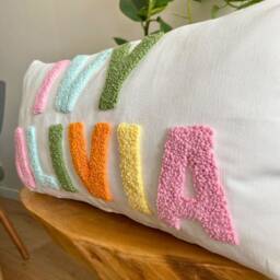 Embroidered Name Pillow, Personalized Punch Needle Cushion, Baby Shower Gift, Room Decor, Nursery Customizable Gift For Kids - thumbnail 3