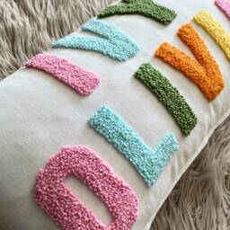 Embroidered Name Pillow, Personalized Punch Needle Cushion, Baby Shower Gift, Room Decor, Nursery Customizable Gift For Kids - thumbnail 2
