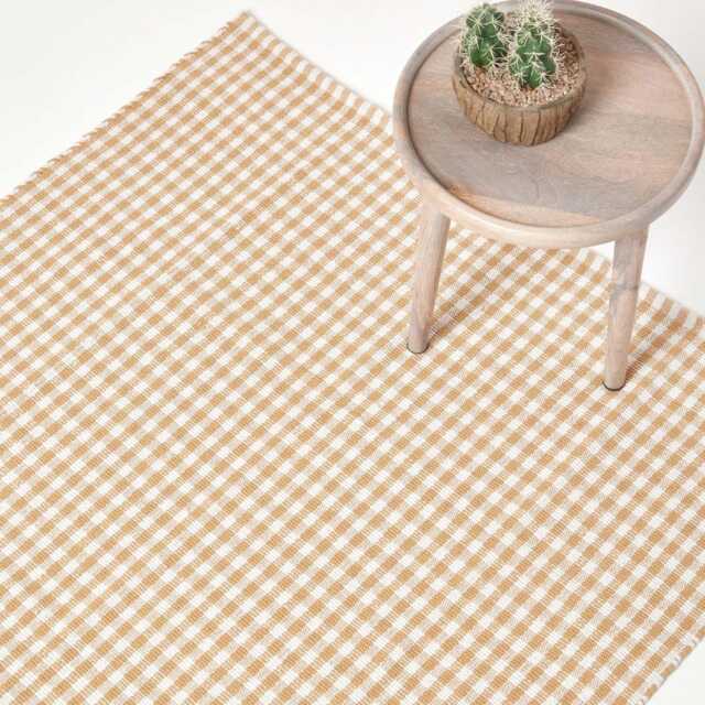 Luxury Handwoven Gingham Check Cotton Rug Eco-Friendly Hall Runner - image 1
