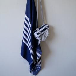 Personalised Beach Towel & Carrier Strap, Retirement Gift, Wedding Gift Set For Couple, Cotton Anniversary Him - thumbnail 4