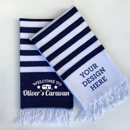 Personalised Beach Towel & Carrier Strap, Retirement Gift, Wedding Gift Set For Couple, Cotton Anniversary Him - thumbnail 2