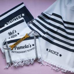 Personalised Beach Towel & Carrier Strap, Retirement Gift, Wedding Gift Set For Couple, Cotton Anniversary Him - thumbnail 3