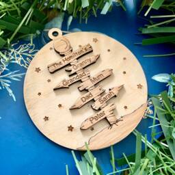 Personalised Family Christmas Ornament North Pole Signpost, Wooden Bauble, Tree Decoration - thumbnail 3